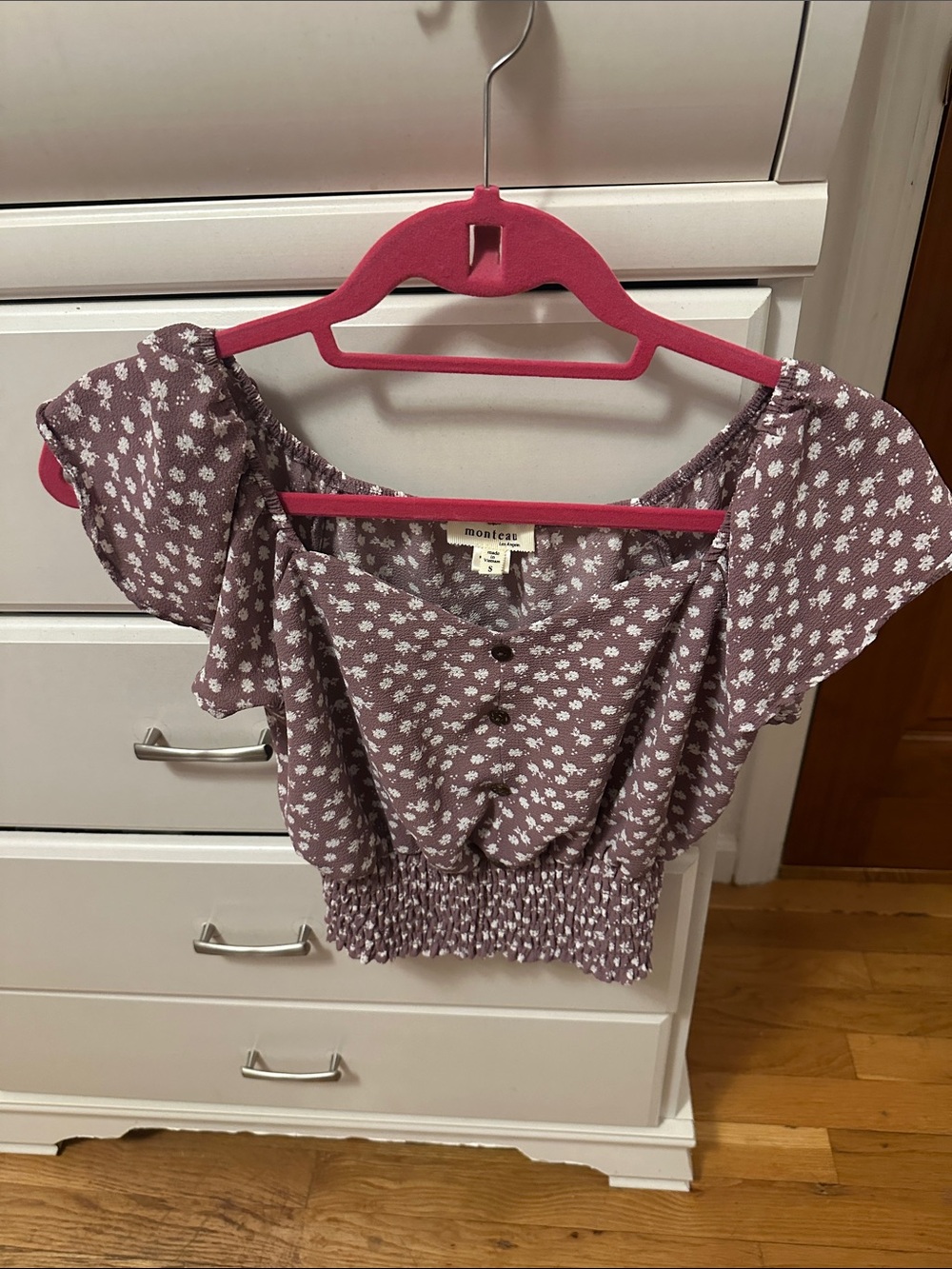 Monteau Dusty Mauve Floral Smocked Crop Top